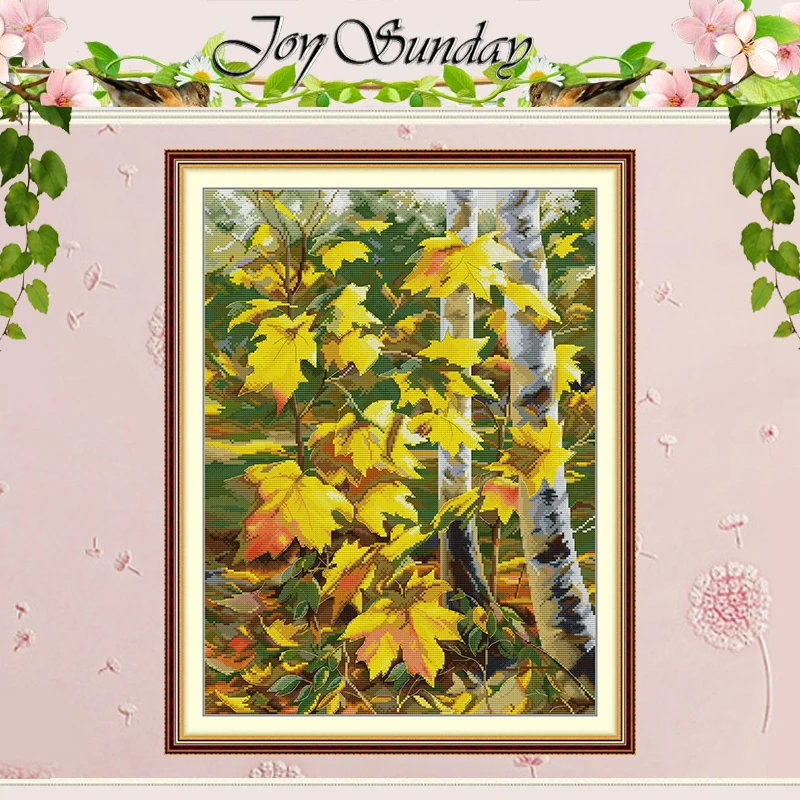

Golden Autumn Maple Leaves Patterns Counted Cross Stitch Set 11CT 14CT 16CT HD Stamped Cross-stitch Kit Embroidery Needlework