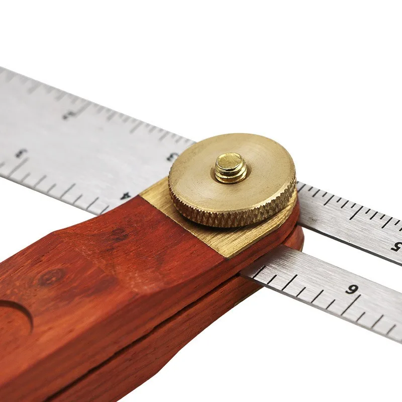 Red Wooden Handle Movable Angle Ruler Diagonal  Ruler 9-inch Stainless Steel Ruler Body, Adjustable , Hardware Measuring