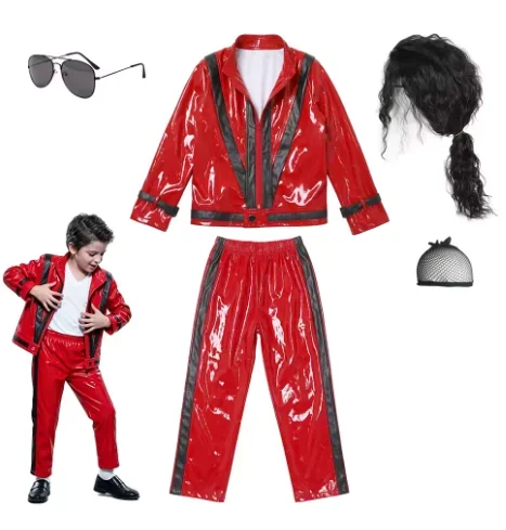 Michael Red Leather Jacket Pant Set Jackson Halloween Scary Night 80s Vintage Pop Singer Thriller Party Performance Costume - view 5