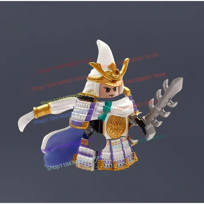 Klocki MOC Warring States Biały Wojownik Mini Figurka Model do Składania Figurka Dekoracyjna z Kreskówki Anime Prezent