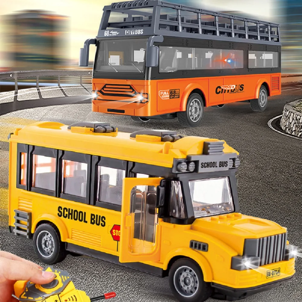 1: 30 Remote Control School Bus High Speed 4 Channels Tour Bus Model Double Decker Sightseeing Bus Electric Car Kids Toys Gift