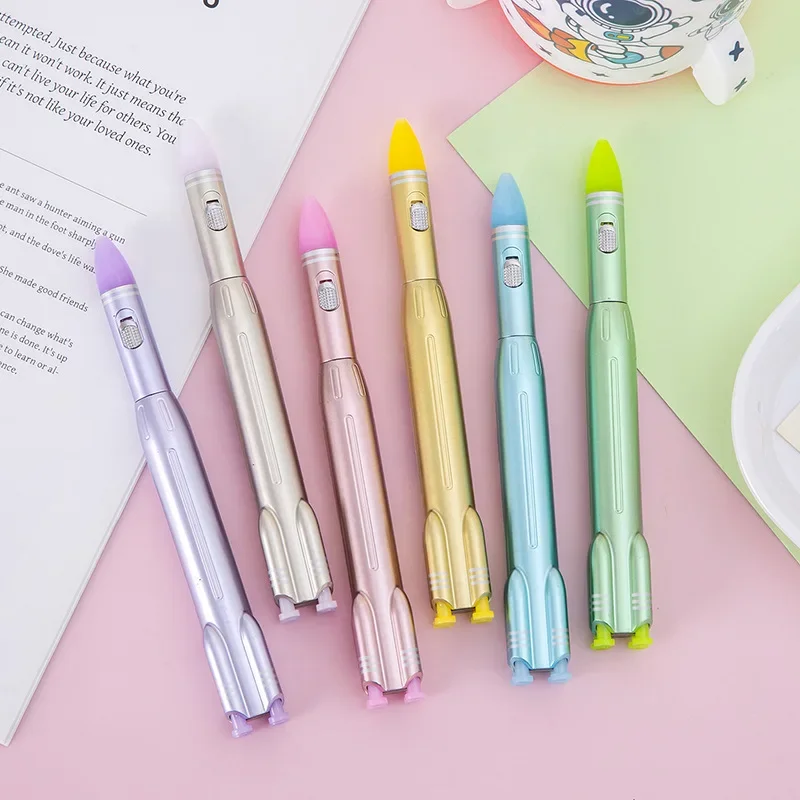 Rocket-shaped Gel Pen with Light Student Creative Stationery End-of-term Holiday Prizes Multi Function Pen Cute Student Gifts