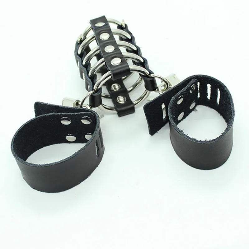 Genuine Leather Metal Penis Ring Sleeve Sleeve Scrotum Bondage Ball Strecher Cock Rings Adult Sex Toys For Men Erotic Cockring