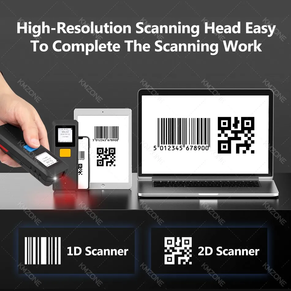 Bluetooth Barcode Scanner 2D QR Wireless for Inventory Warehouse Portable Mini 1D Reader with Display for Android iOS Windows