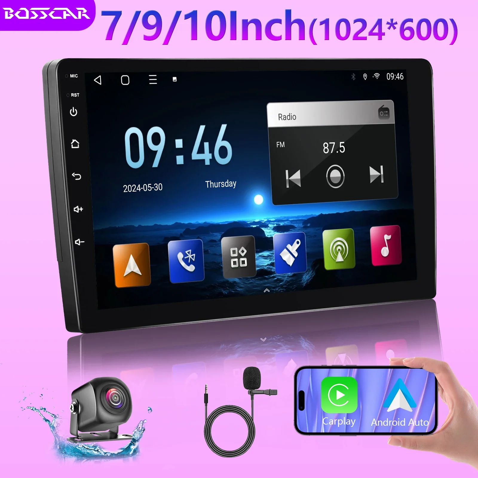 

BOSSCAR 7"9“10”Carplay Car Android Radio Video Player GPS FM WIFI Intelligent Systems 2Din Universal For Toyota Honda Volkswagen