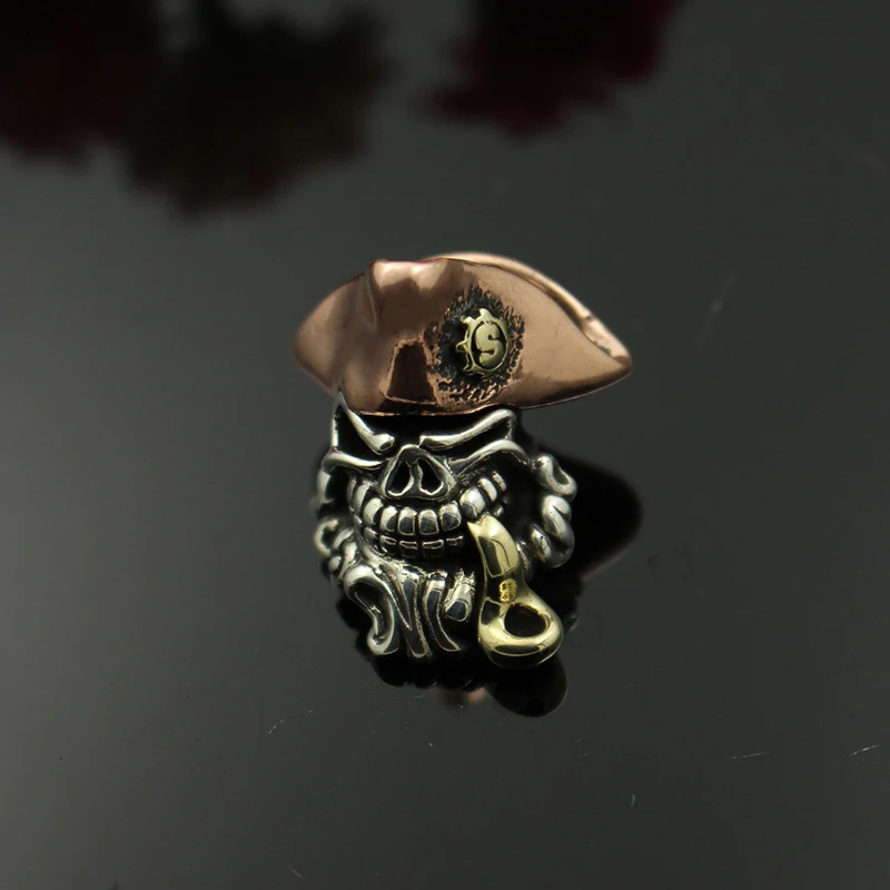 Skeleton Captain with a Spoon in Mouth White Copper + Red Copper + Brass Lanyard Knife Rope Umbrella Rope Woven Pendant