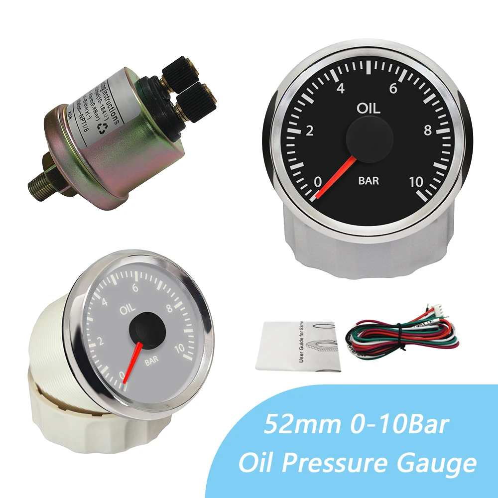 Universal 52mm Programmable 0-10Bar WiFi Oil Pressure Gauge Compatible with All Types or Ranges Ohm Signal Sensor DC 12V 24V