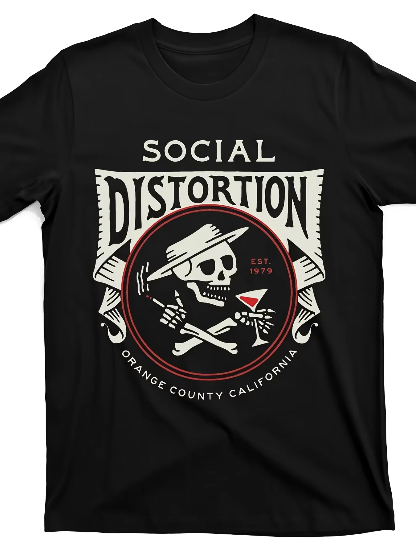 

Мужская футболка Social Distortion в стиле ретро 1979 года с принтом Orange County California, черная, с изображением черепа и пистолета, в повседневном уличном стиле