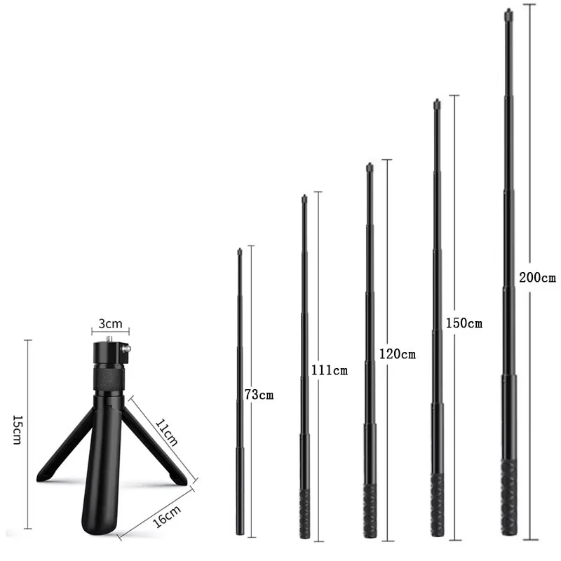 Invisible Extended Selfie Stick Scalable Monopod for Insta360 X5 X4 X3 GoPro 13 12 11 10 9 DJI Action 5/4/3 Tripod Bundle Handle