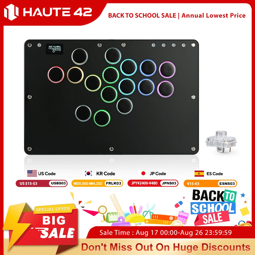Esports Gaming Controller - คอนโทรลเลอร์ Haute42 T16 สีดำ แบบไม่มีแท่งควบคุม (Leverless)