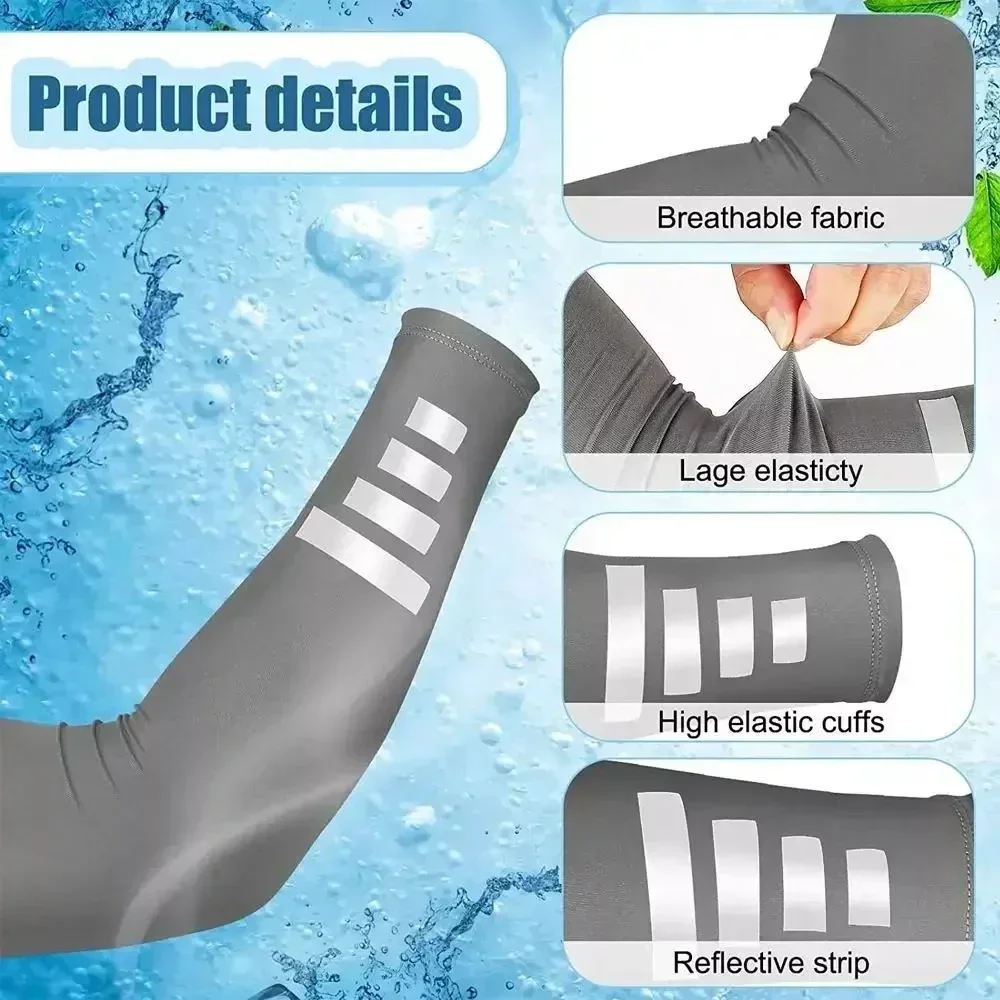 1/2/3Pairs High Elastic Sun Protection Arm Sleeves,Reflective Stripe Cooling Compression Sleeves,Skin-friendly Arm Cover Outdoor
