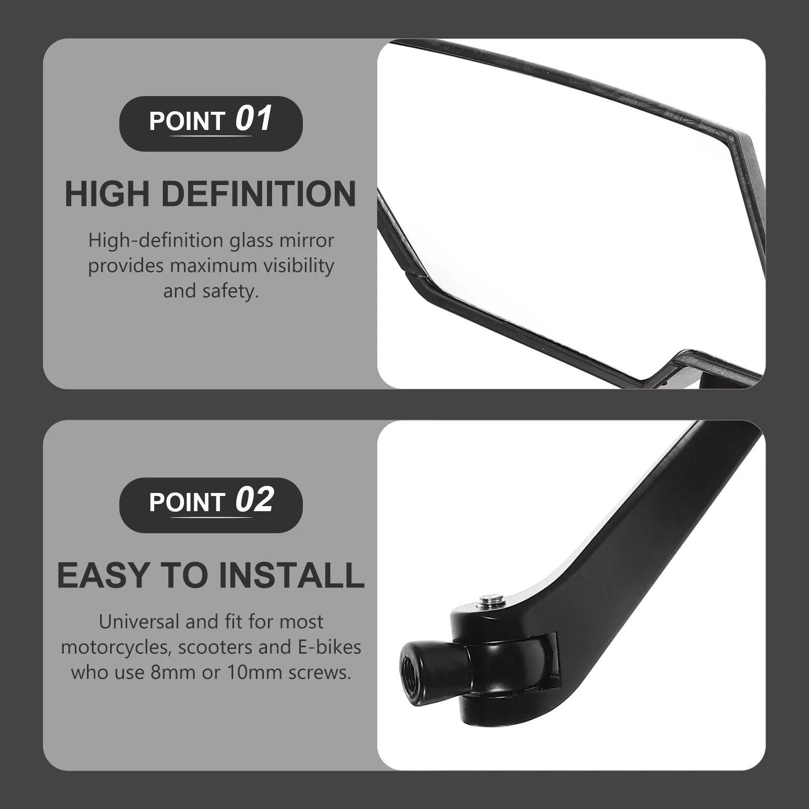 

A Pair Motorcycle Rear View Mirrors Universal Adjustable Black Aluminum Side Mirrors 360 Degree Rotation Suitable