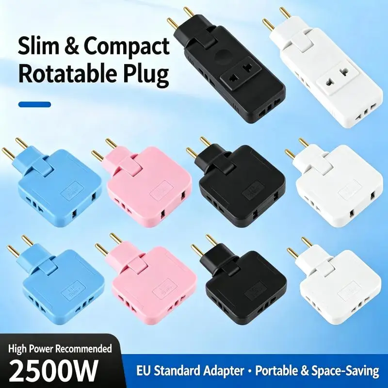 180 Degree Rotating Multiplug Outlet Extender 2500W High Power Fire Resistant Shell For Home Office Travel Use