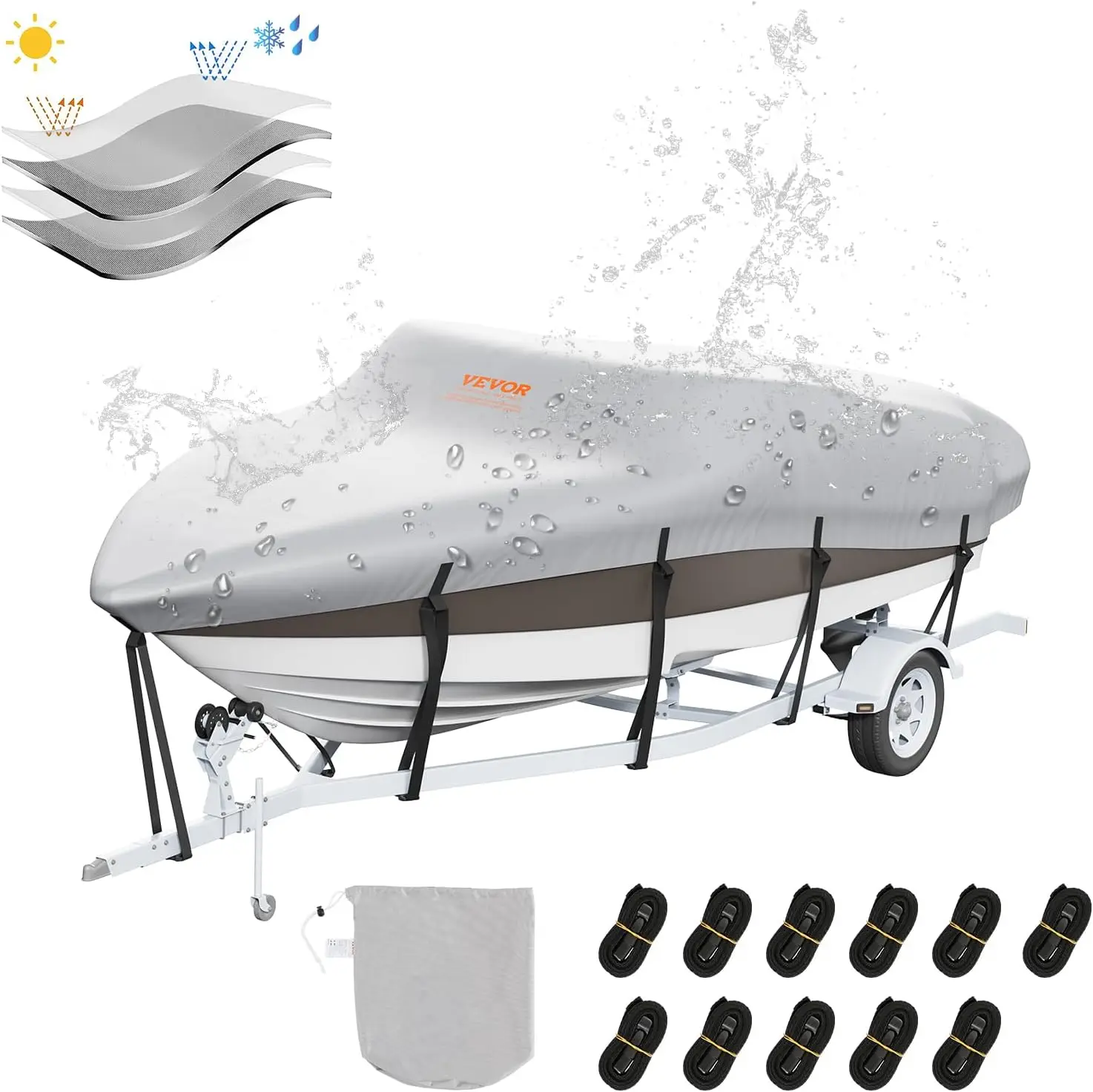 

Boat Cover 23-24 ft Trailerable Waterproof Boat Cover, 600D Marine Grade PU Oxford,with Motor Cover and Buckle Straps,for V-Hull