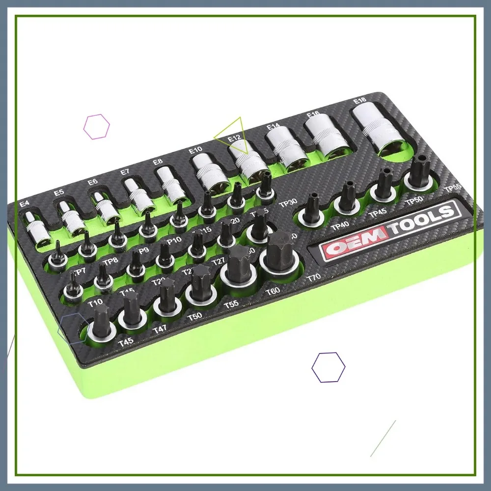 

Набор насадок Torx с несколькими приводами из 35 предметов с лотком из пены EVA, органайзер для инструментов для легкой идентификации для ящиков для инструментов