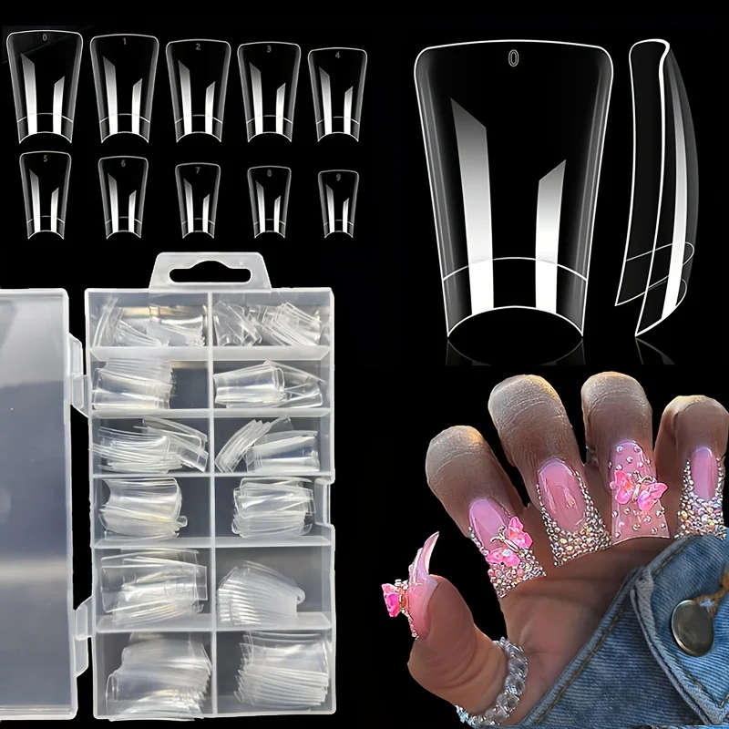 120 Pieces of Medium Length Duck Nail Tips 12 Sizes Boxed Transparent Duck Nails Half Cover Wide Nail Tips French Fake Nail Tips Suitable for