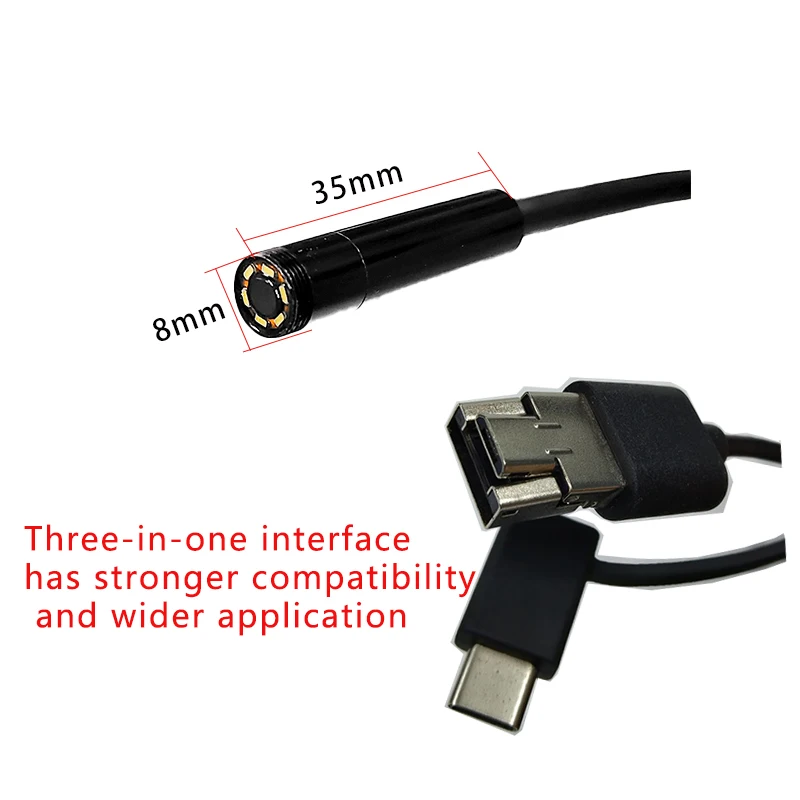 Mini camera waterproof endoscope adjustable cable 8mm 3M hard wire USB car detection camera pipeline detection