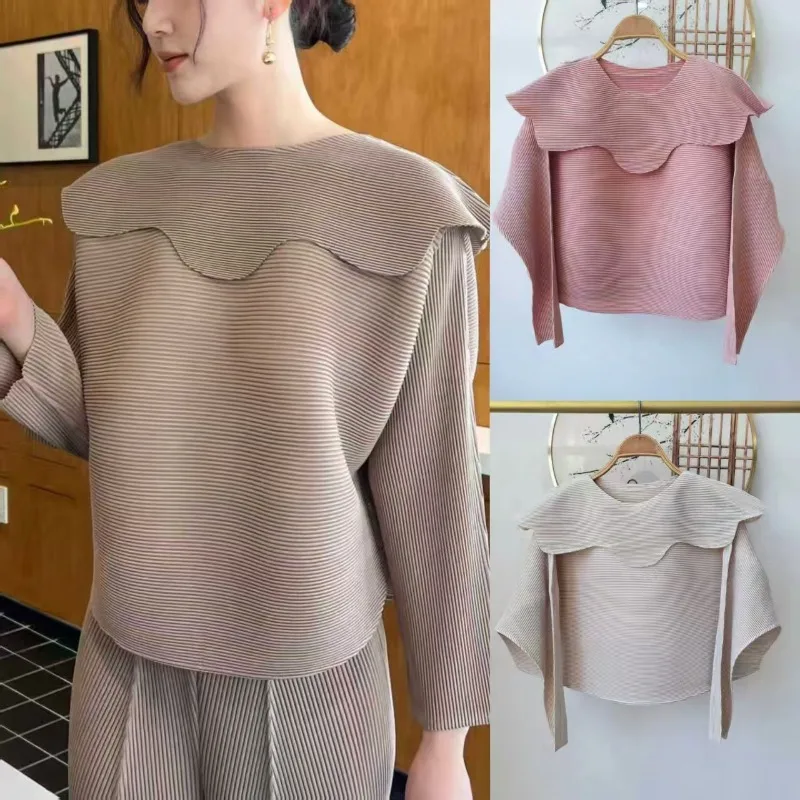 

Miyake Pleated Slim T-shirt 2025 Fall New Plus Size Loose Plisse T-shirt Miyake High-end Pleats Designer Models Casual Tops