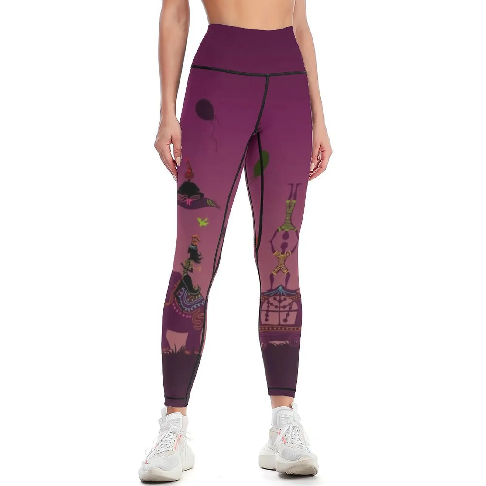 colorful circus carnival traveling in one row at night Leggings Women sports Sports pants woman Womens Leggings