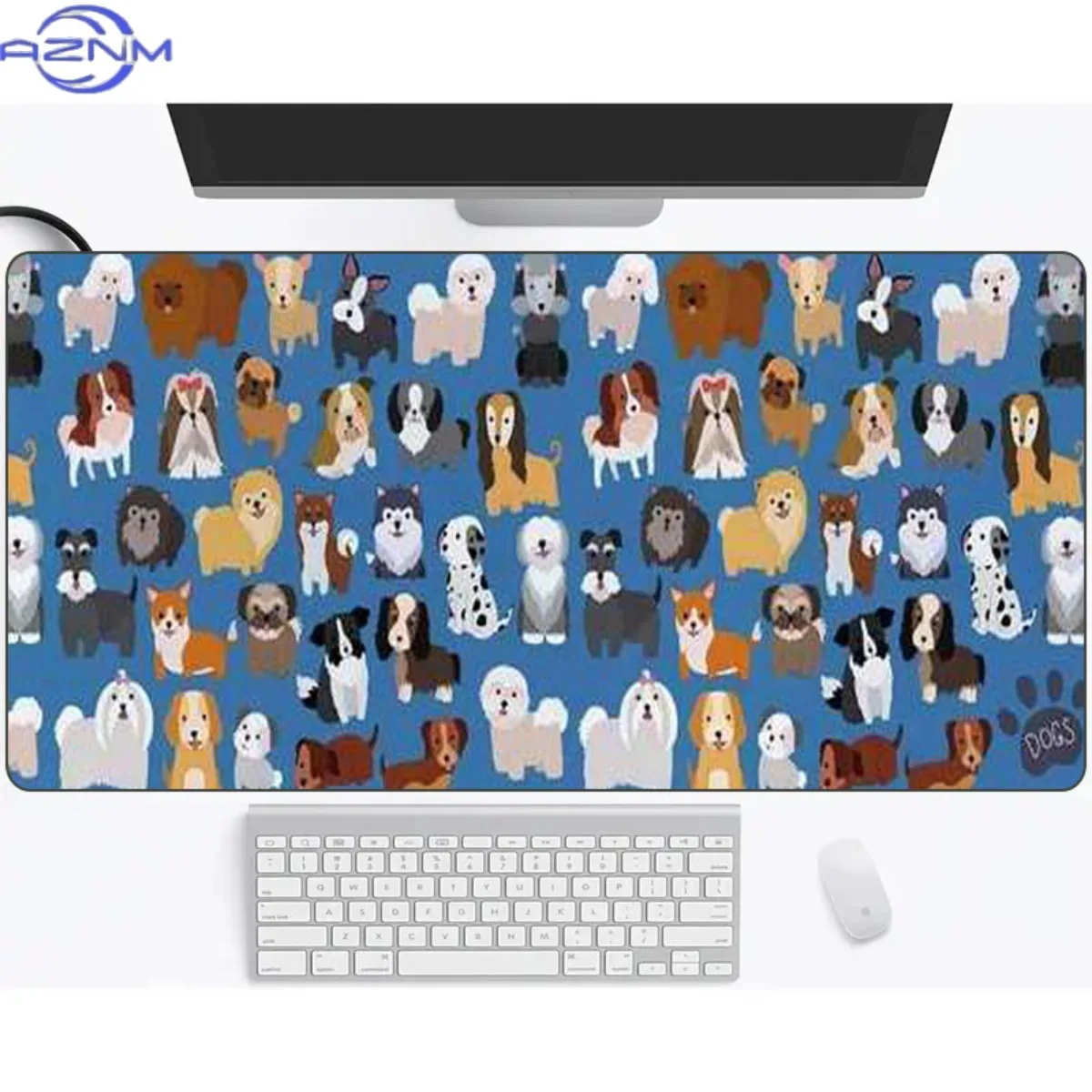 Adorable Blue Cartoon Dog Designs for an Office Or Gaming Desk Mat, Ideal for Computers And Laptops. A Great Addition to Your Wo