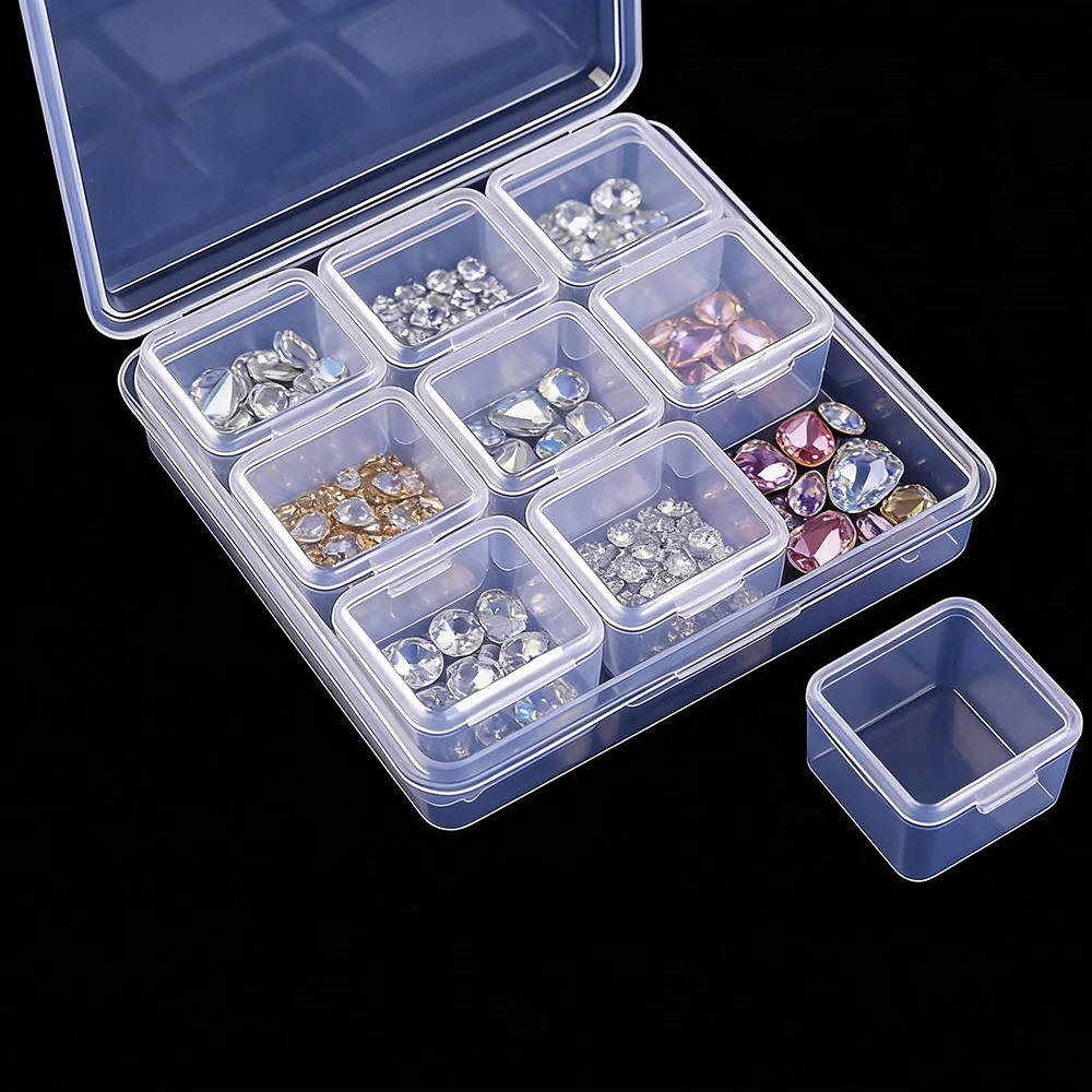 9 Grids Clear Square Plastic Box Mini 9 in 1 Separable Compartment Removable Case Fit Nail Beads Jewelry Storage Organizer