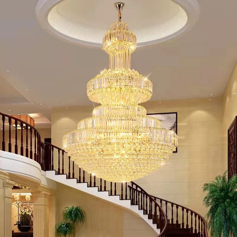 European-style duplex villa, living room, crystal chandelier building, large chandelier in the middle floor