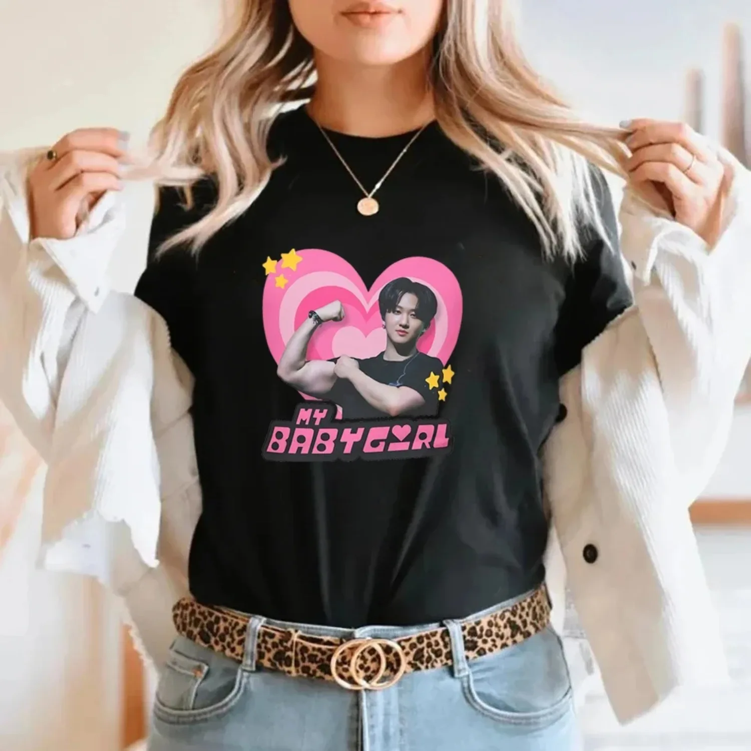 قميص SKZ Changbin Y2k Babygirl قميص Changbin ذات الرأسين Merch SKZ Tour 2024 قميص هدية أفكار للبقاء هدية عيد ميلاد الحفل Merch