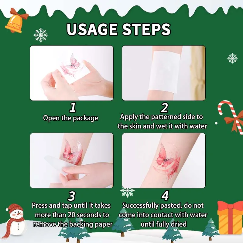 3 قطع من ملصقات الوشم المؤقت لشجرة عيد الميلاد، تدوم طويلاً ومقاومة للماء، مناسبة للوجه والذراع، ديكور منزلي للعطلات #6