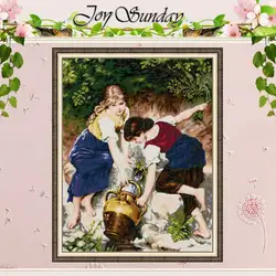 Water Fetching Girl Patterns Counted Cross Stitch Set 11CT 14CT 16CT Stamped Cross-stitch Kit Embroidery Needlework Home Decor