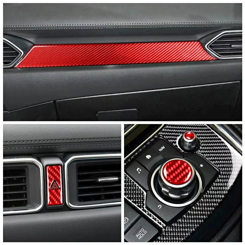 Red Carbon Fiber Stickers Car Interior Decorative Cover Trim Strips Decal For Mazda CX-5 2017 Car Styling Decoration Accessories