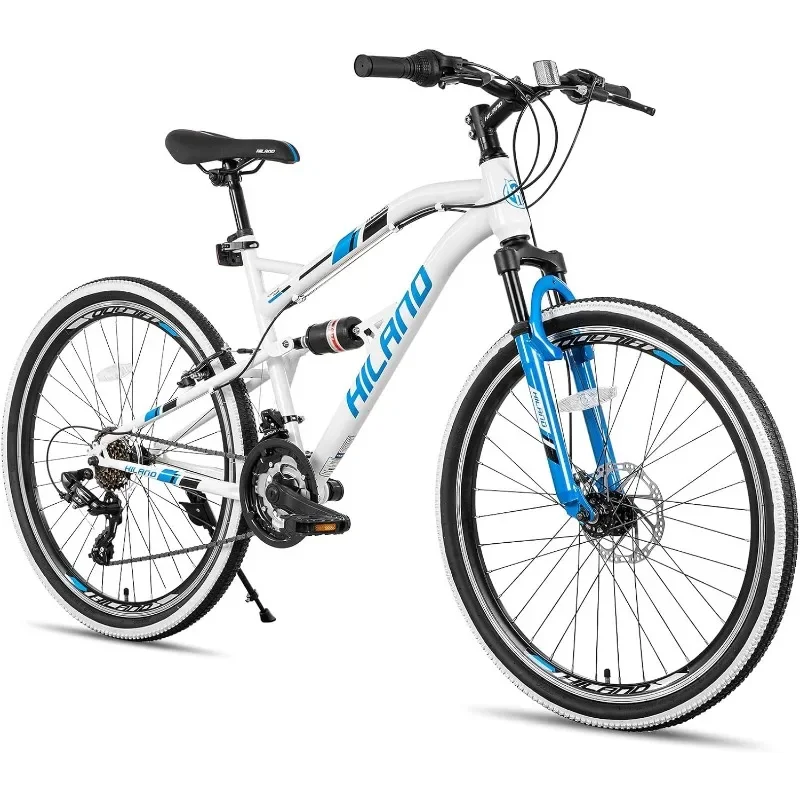# Para hiland 26 Polegada mountain bike, suspensão total 21 velocidades de transmissão com freio a disco mtb bicicleta, para homens mulheres bicicleta