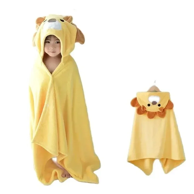 Банное полотенце с капюшоном и мультяшным животным - детский коралловый бархатный быстросохнущий детский пляжный плащ, халат и удобное пеленальное одеяло