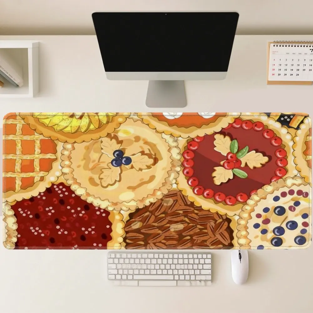 Cute Autumn Fruit Tarts Desk Mat, Waterproof Extended Mouse Pad, Cozy Baking Decor, Non-Slip Gaming Keyboard Mat