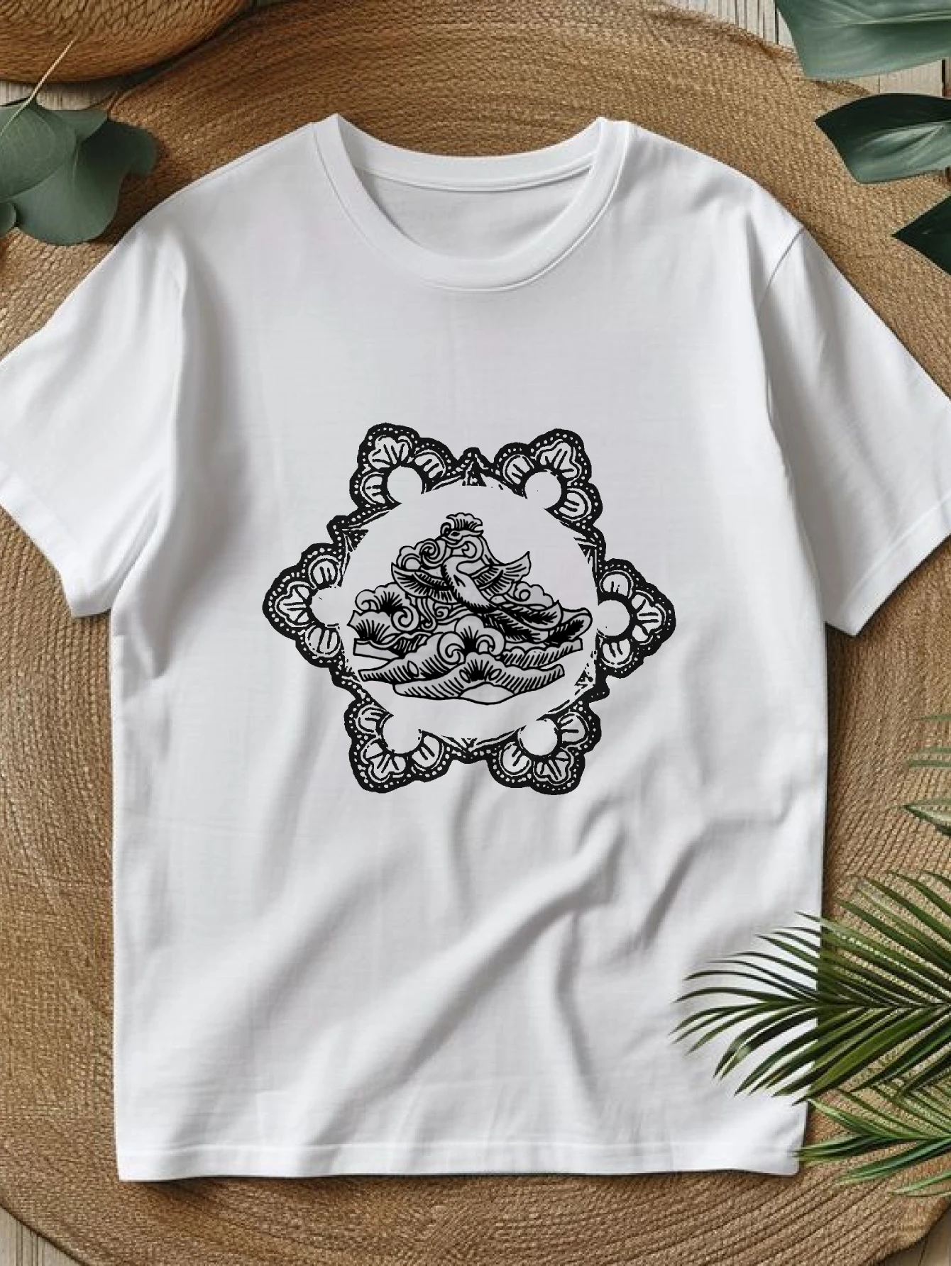 

Women's T-shirts Chinese style Harajuku four seasons Graphic Casual 100% cotton Floral Dragon Art Design printed tee Crewneck