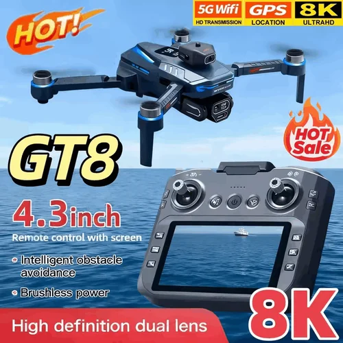 Imagen 1 del producto Drones GT8 con GPS 8K HD Cámaras duales 180 ° Motores sin escobillas ajustables 5G WiFi FPV para evitar obstáculos regalos de cuadricóptero plegables
