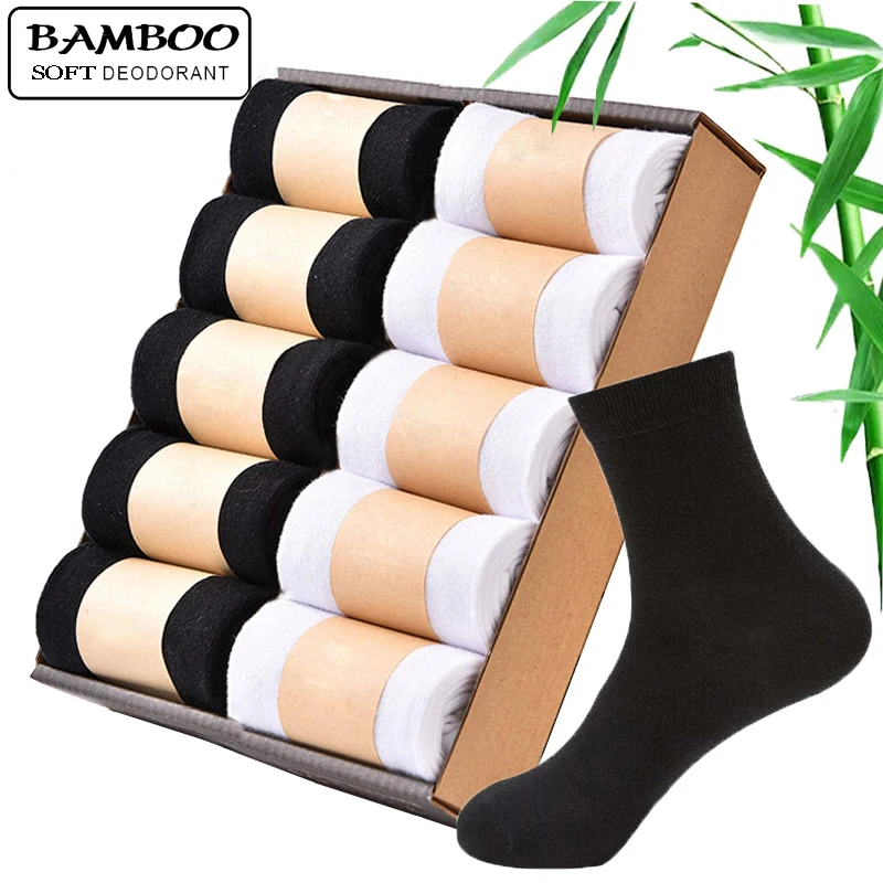 Calcetines de fibra de bambú para hombre, medias informales de negocios, color negro, para regalo, Size38-44, lote de 10 pares