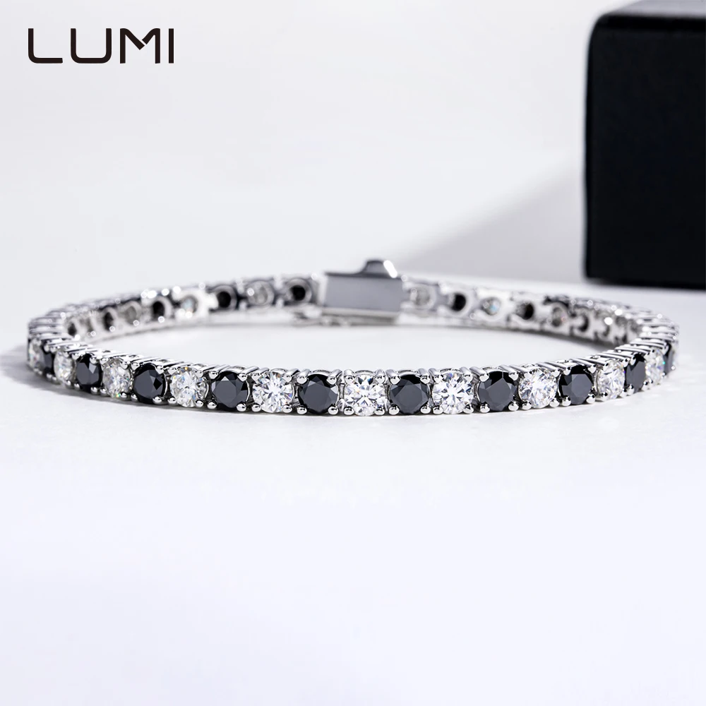 

4mm VVS1 Black and White Moissanite 18cm Bracelet Pure 925 Silver Hand Chain Fine Jewelry for Women Men