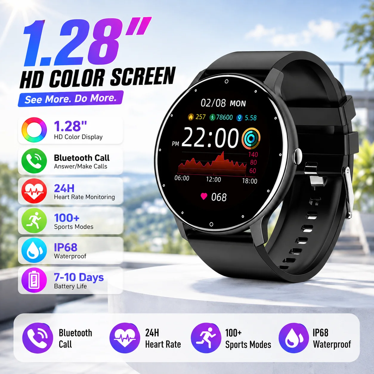 

LIGE New 1.28" HD Full Touch Screen Smart Watch Sport Fitness Tracker Waterproof Bluetooth Call Smartwatch Men Women Smartphone