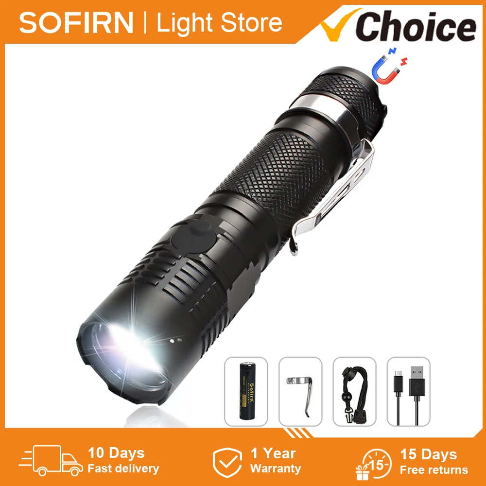 S11C Zoomable Flashlight 1000lm LH351D 5000K LED Torch Portable USB C Rechargeable 18650 EDC Lantern with Power Indicator