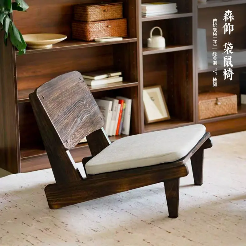 Solid Wood Lounge Chair Mid-Century Home Recliner Meditation Yoga Floor Chair Wabi-Sabi Balcony Relax Seating