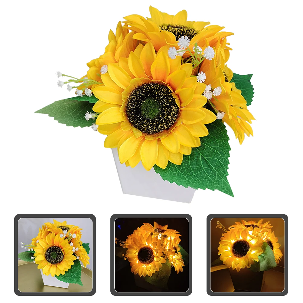 

Led Sunflower Lamp Potted Flower Tabletop Light For Bedroom Nightstand Decorative Home Desktop Night Light