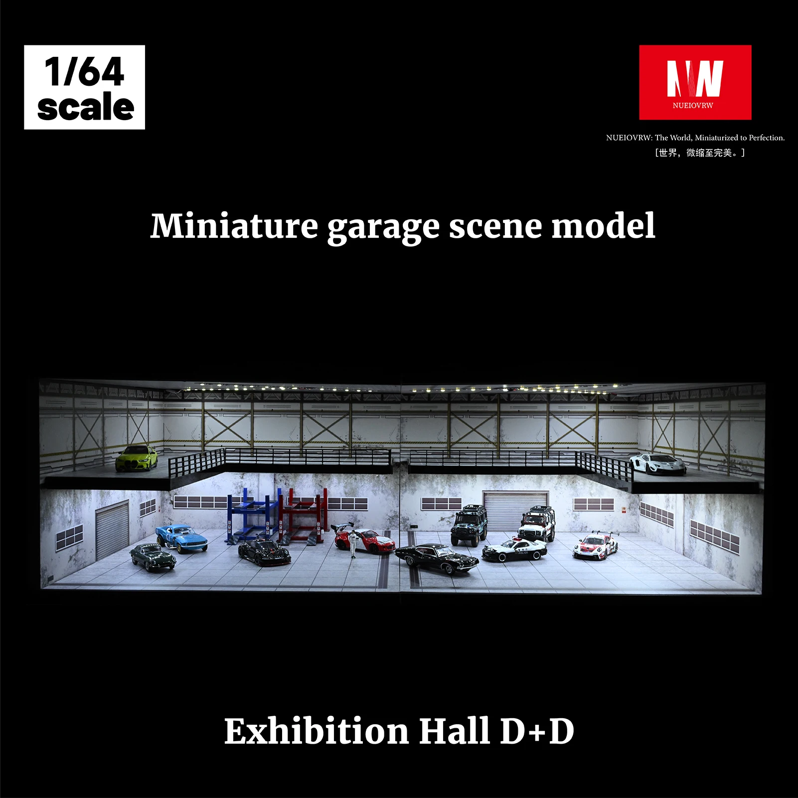 Diorama 1/64 Car Garage Model Die-cast Car Parking Lot Model City Showroom Scene Model, 1/64 Car Model Storage and Display Box