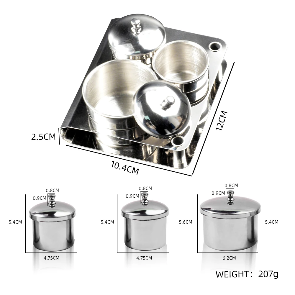 3 pz/set unghie professionali Art punte per unghie acriliche in acciaio inossidabile tazza Dappen piatto supporto per polvere liquida contenitore accessori per unghie