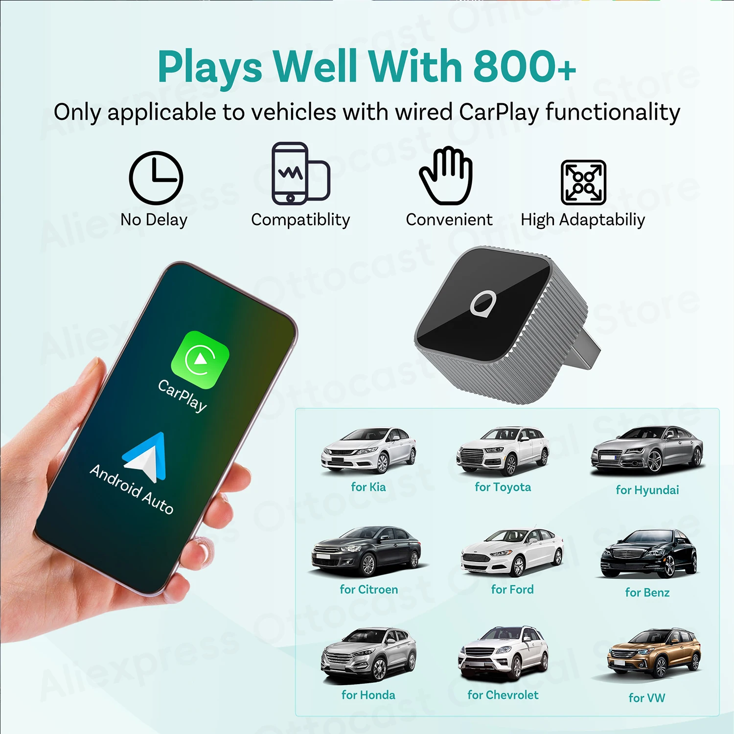 OTTOCAST Mini Slim Cube Wireless CarPlay Android Auto Adapter 2 in 1 USB AI Autozubehör für VW Haval Audi Kia Porsche Lexus – Detail 9