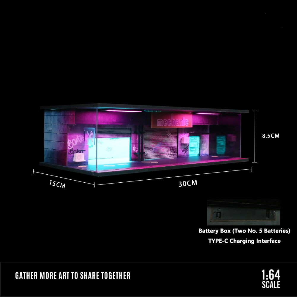 Model Garasi Mobil Diorama Skala 64 dengan Lampu LED, Tempat Parkir Kota, Model Koleksi DIY, Set Model Pajangan, Hadiah Model Garasi Mobil
