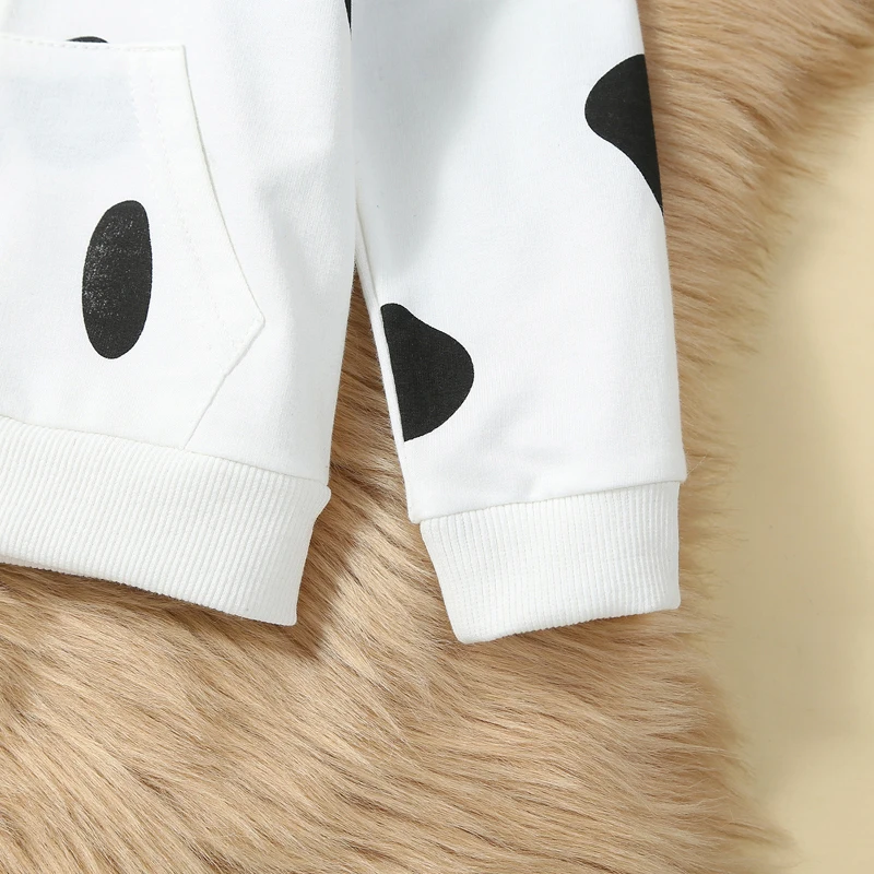Baby Girls Boys Speckle Print Costume Long Sleeve Zip Up Hoodie with Ears Tail Pant Set Infant Outfits Sweatpants Clothes Set image 6