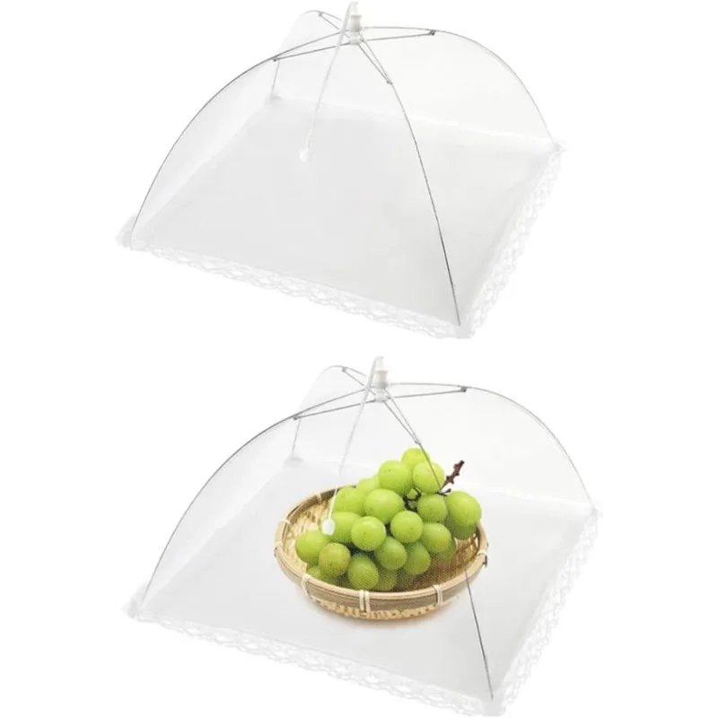 2Pcs  Pop Up Mesh Food Cover Collapsible Food Tent Umbrella Fly Bug Mosquito Net Dish Protector for Outdoor Picnic BBQ