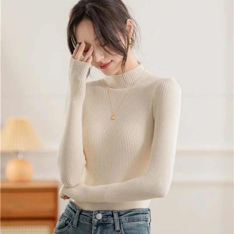 Soft Turtleneck Women Autumn Winter Pullover Sweater Basic Casual Slim Stretch Soft Ribbed Knitted Top Woman Sweaters 2024