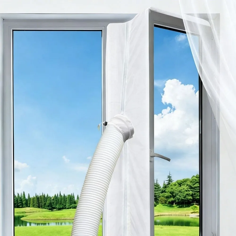 Flexible Cloth Air Conditioner Window Seal Weatherproof Sealed AC Vent Hose Guards with Zipper Window Sealing Kit
