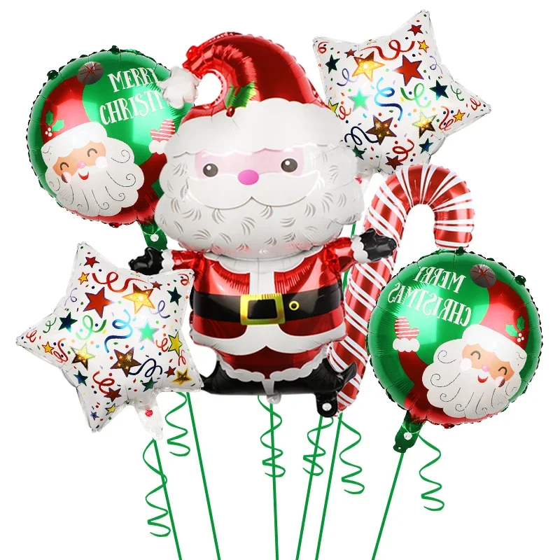 New Merry Christmas Santa Claus Foil Balloon Set Walking Stick Helium Balloons Xmas Party Decoration Supplies Kids Gift